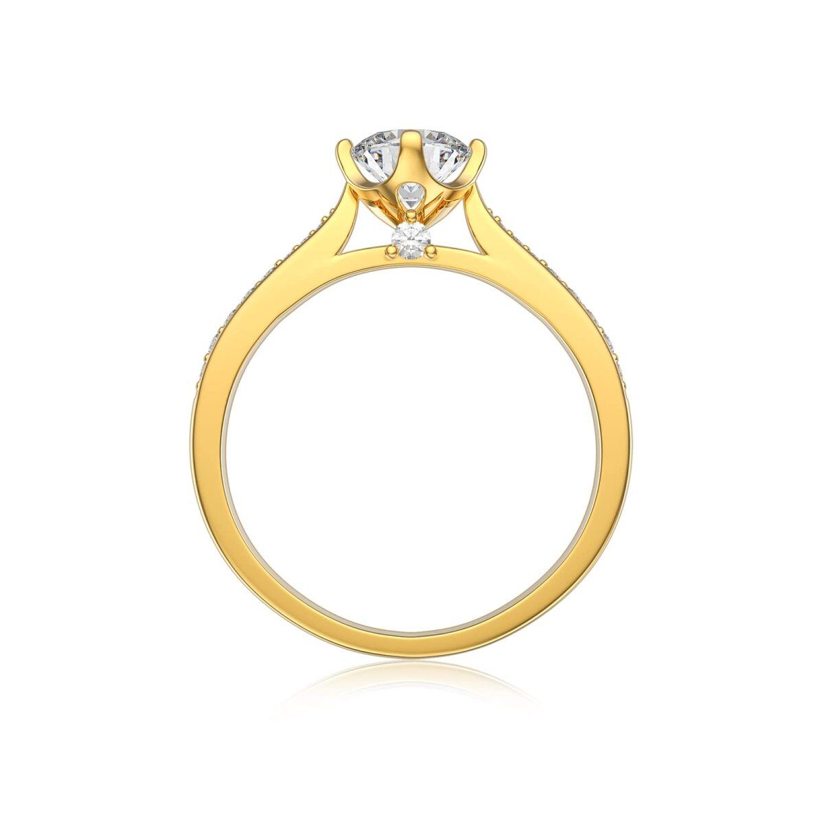 Prata de lei com banho de ouro amarelo e anel de noivado com gravação personalizada de moissanite redondo para ela-4