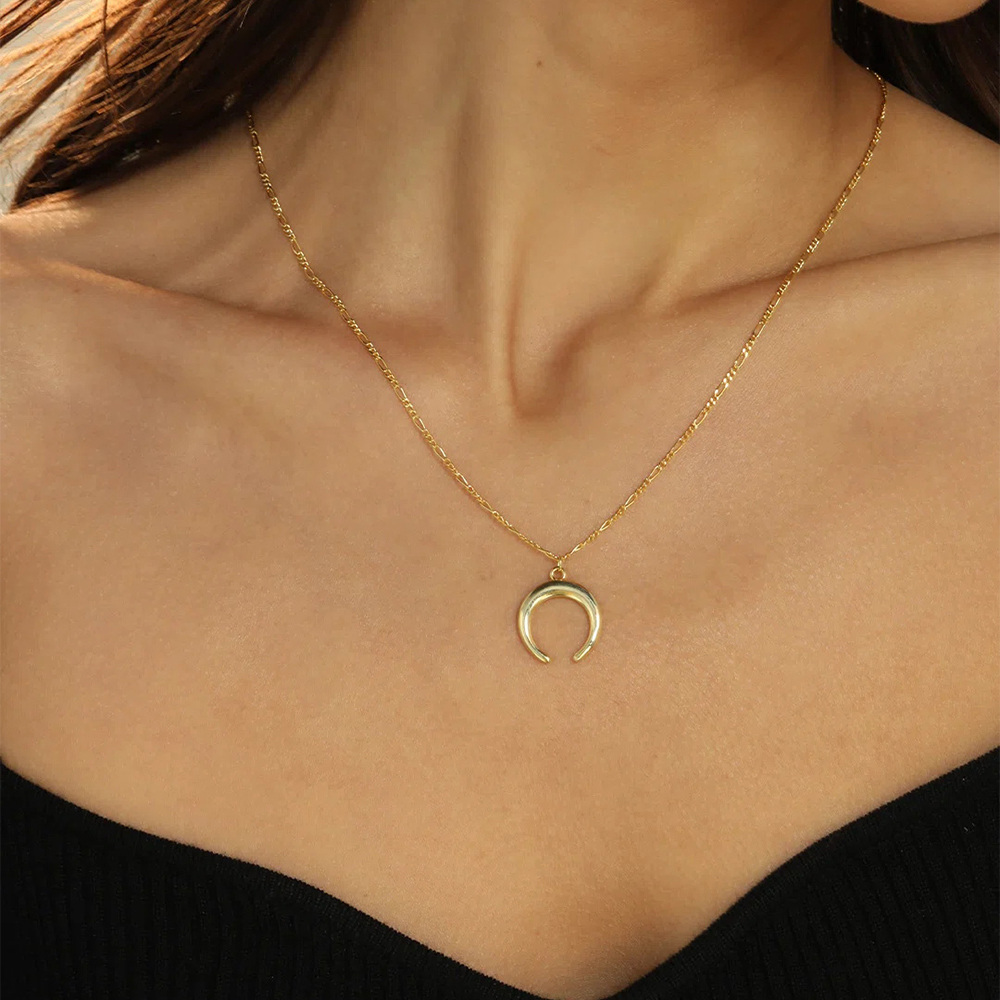 Sterling Silver with Yellow Gold Plated Round Cubic Zirconia Moon & Sun Layered Necklace-3