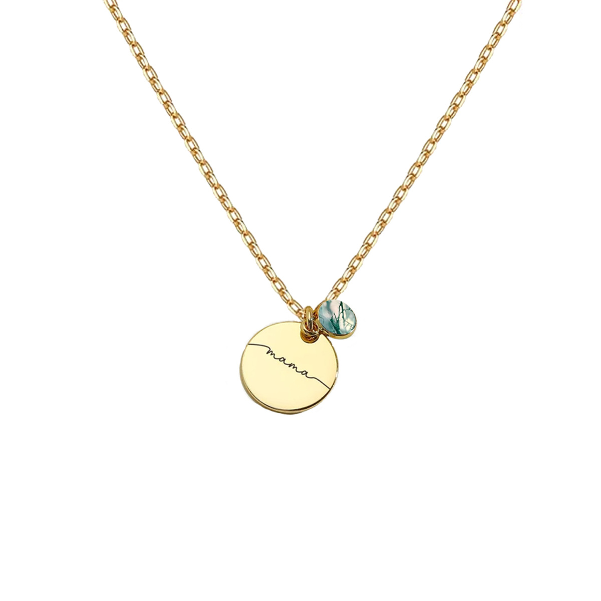 Sterling Silver With Yellow Gold Plated Round Moss Agate Round Pendant Necklace For Women-1