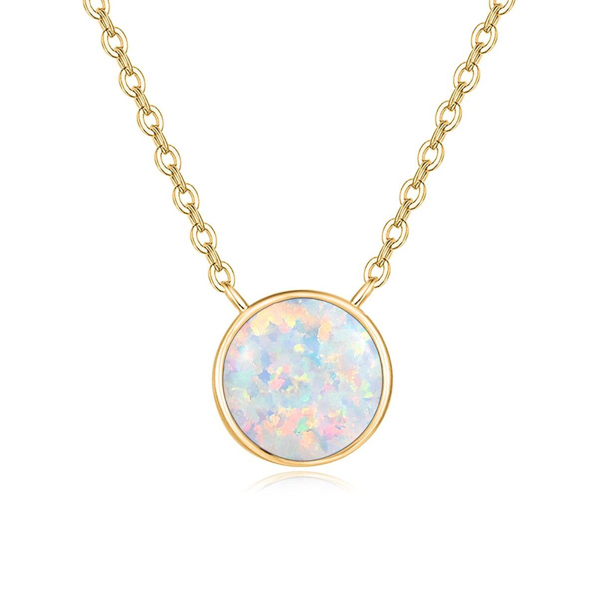 Sterling Silver with Yellow Gold Plated Round Opal Pendant Necklace for Women-1