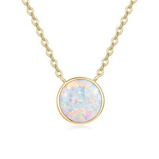 Sterling Silver with Yellow Gold Plated Round Opal Pendant Necklace for Women