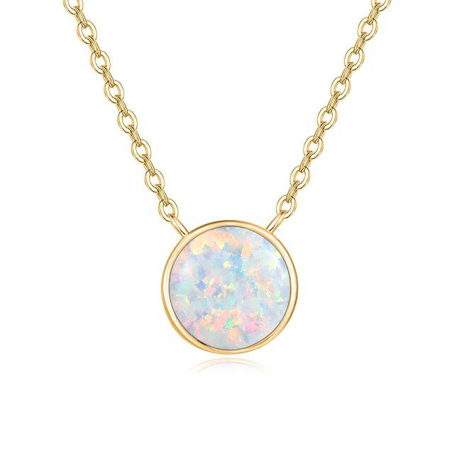 Sterling Silver with Yellow Gold Plated Round Opal Pendant Necklace for Women-1