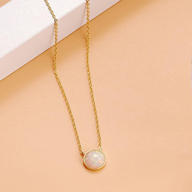 Sterling Silver with Yellow Gold Plated Round Opal Pendant Necklace for Women-4