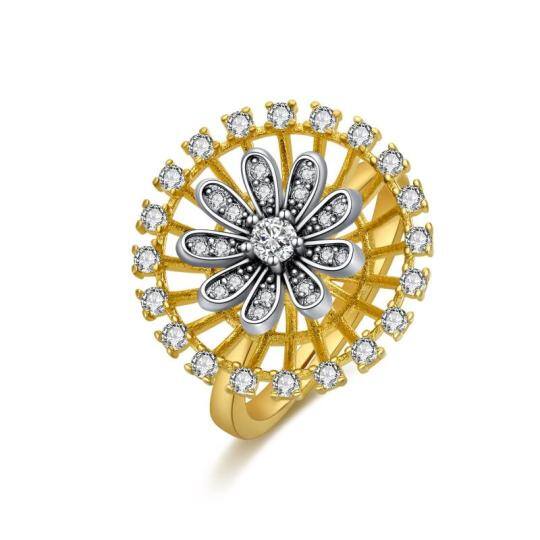 Sterling Silver with Yellow Gold Plated Round Cubic Zirconia Ring