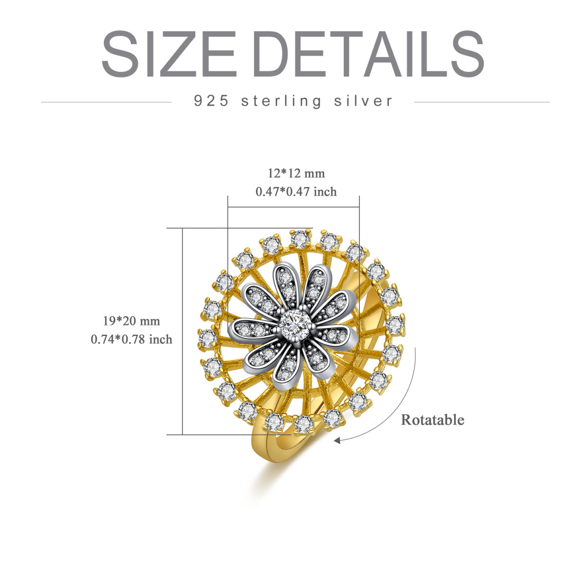 Sterling Silver with Yellow Gold Plated Round Cubic Zirconia Ring-4