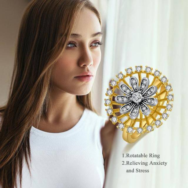 Sterling Silver with Yellow Gold Plated Round Cubic Zirconia Ring-5