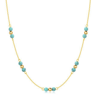 Sterling Silver with Yellow Gold Plated Round Turquoise Bead Metal Choker Necklace-40