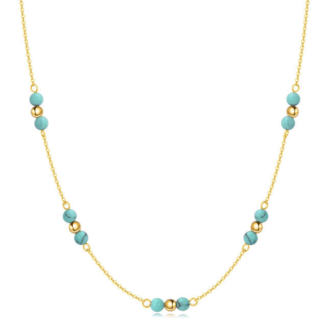 Sterling Silver with Yellow Gold Plated Round Turquoise Bead Metal Choker Necklace-5