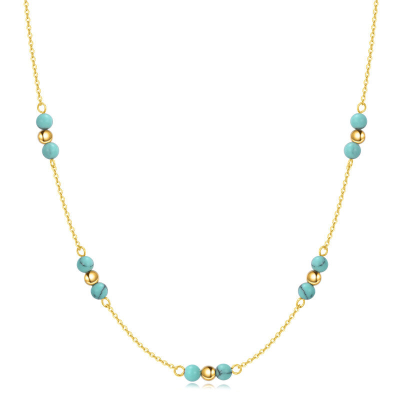 Sterling Silver with Yellow Gold Plated Round Turquoise Bead Metal Choker Necklace-8