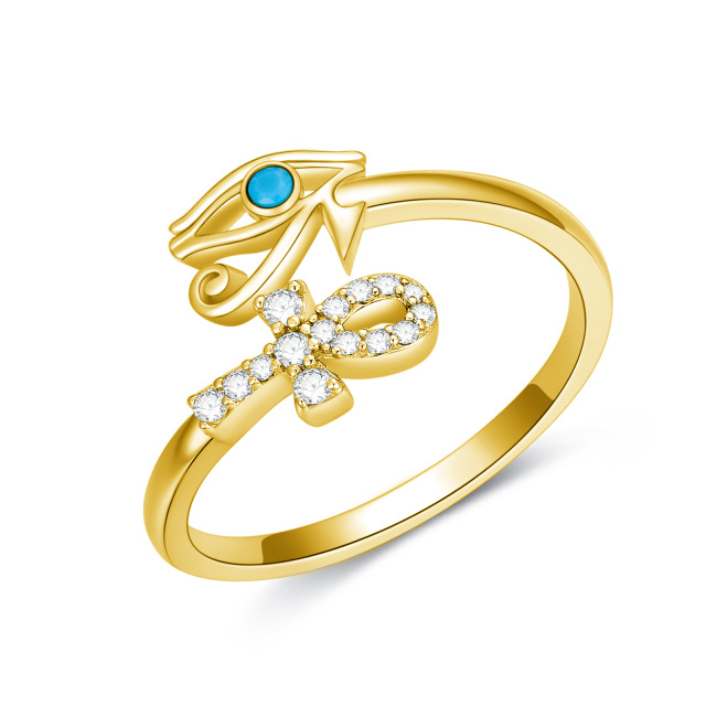 Sterling Silver with Yellow Gold Plated Round Turquoise Eye Of Horus Open Ring-1