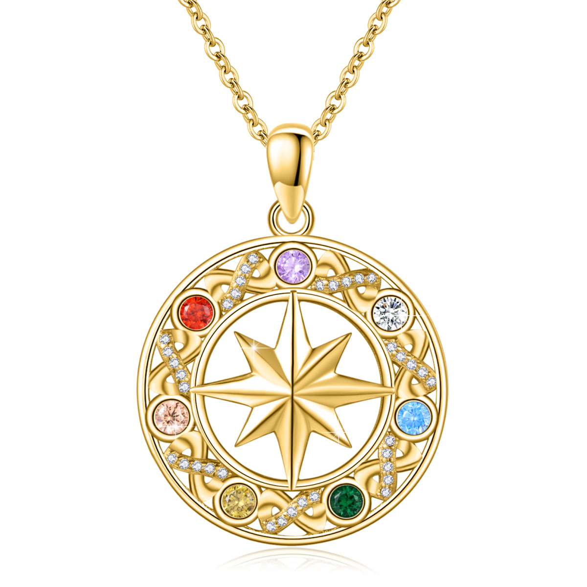 Collier en argent sterling avec pendentif en zircon rond plaqué or jaune Chakras et bousso-1