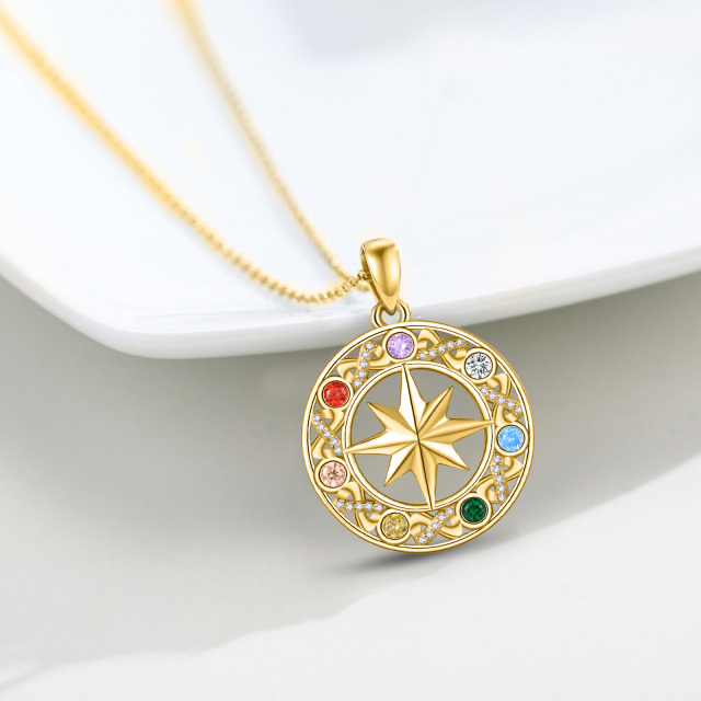 Sterling Silver with Yellow Gold Plated Round Zircon Chakras & Compass Pendant Necklace-3