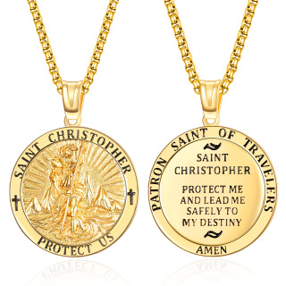 Sterling Silver with Yellow Gold Plated Saint Christopher Pendant Necklace-11