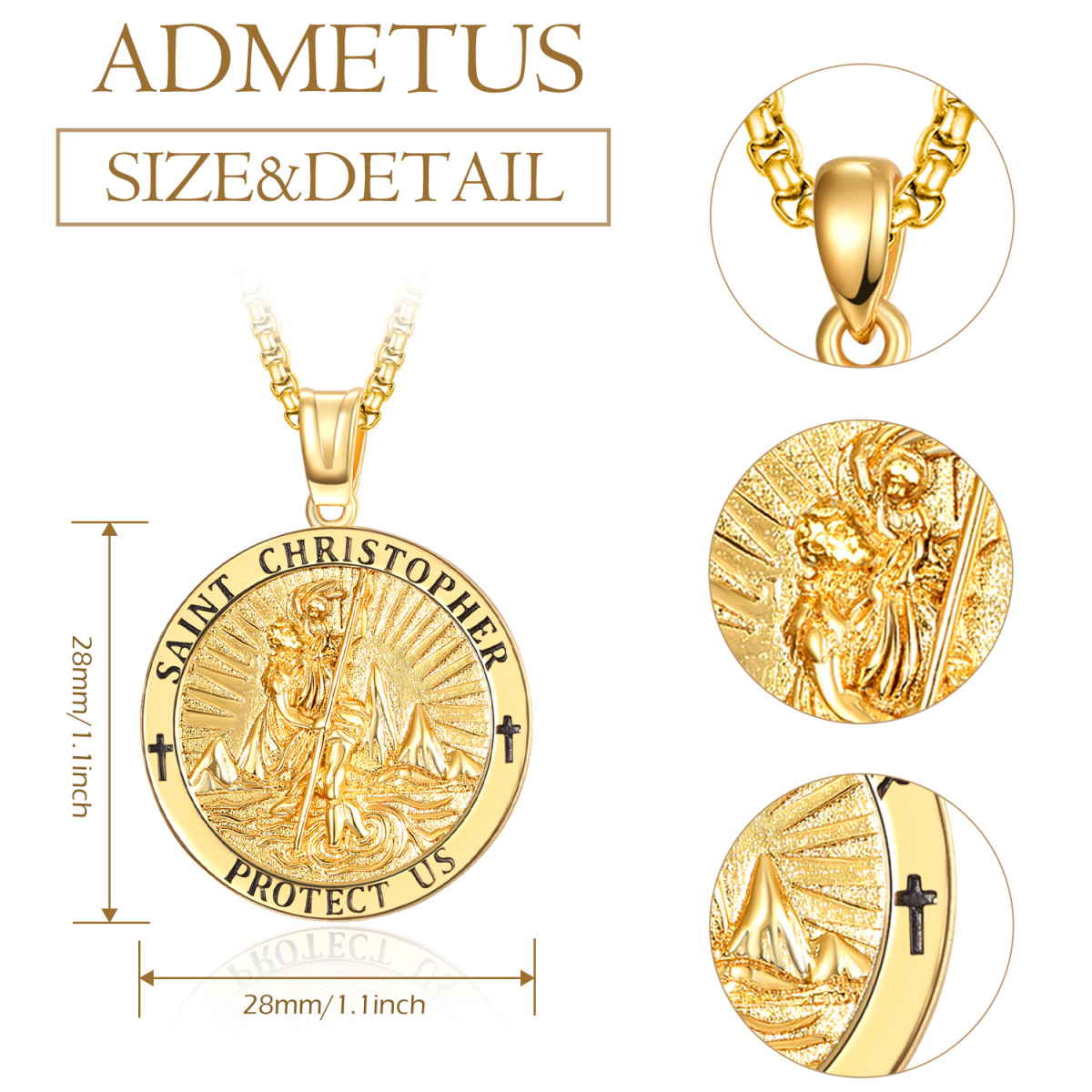 Sterling Silver with Yellow Gold Plated Personalized Engraving & Saint Christopher Pendant Necklace-6