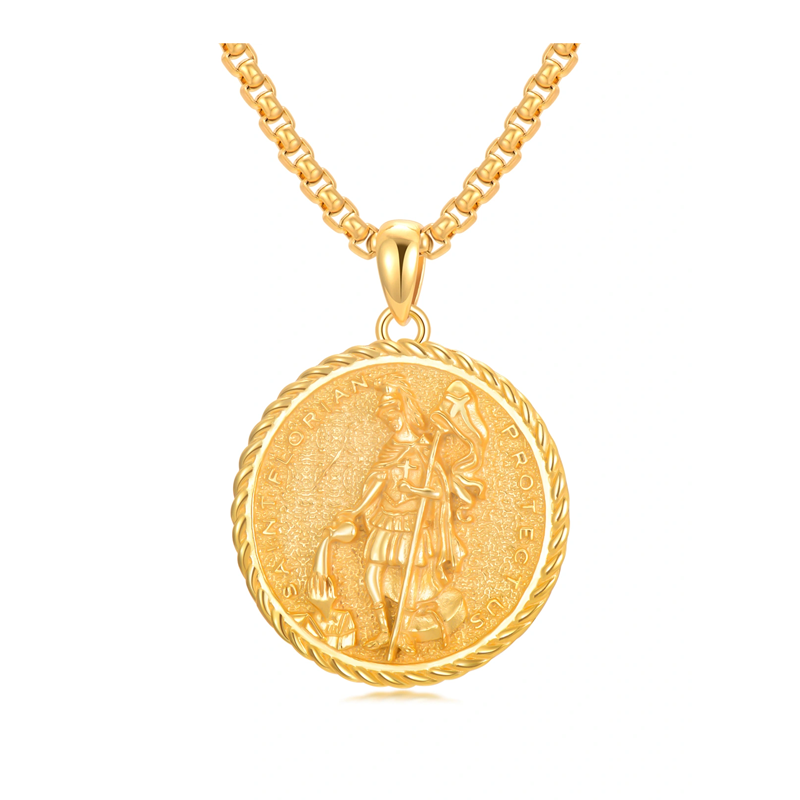 Collana con ciondolo Saint Florian in argento sterling placcato in oro giallo per uomo-1