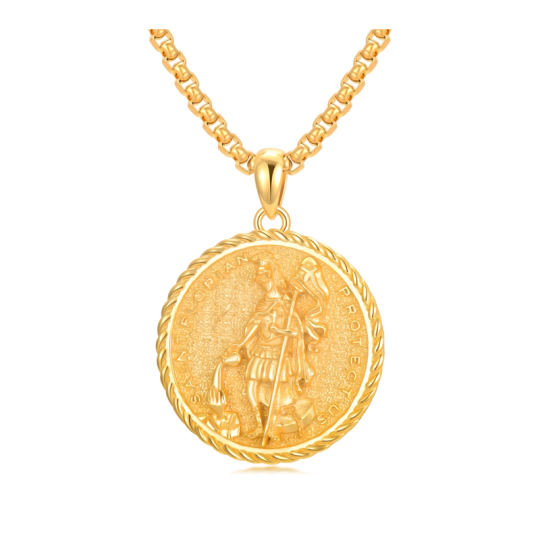 Sterling Silver with Yellow Gold Plated Saint Florian Pendant Necklace for Men