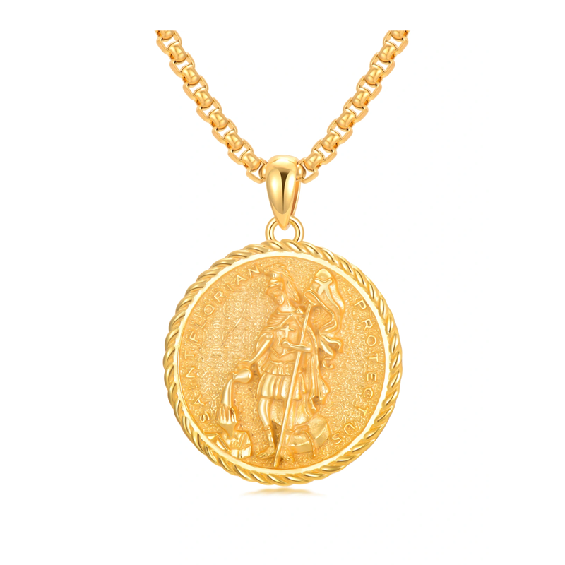 Sterling Silver with Yellow Gold Plated Saint Florian Pendant Necklace for Men-4