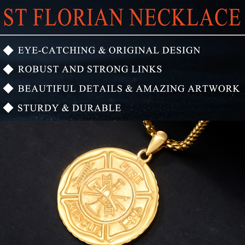 Collana con ciondolo Saint Florian in argento sterling placcato in oro giallo per uomo-4