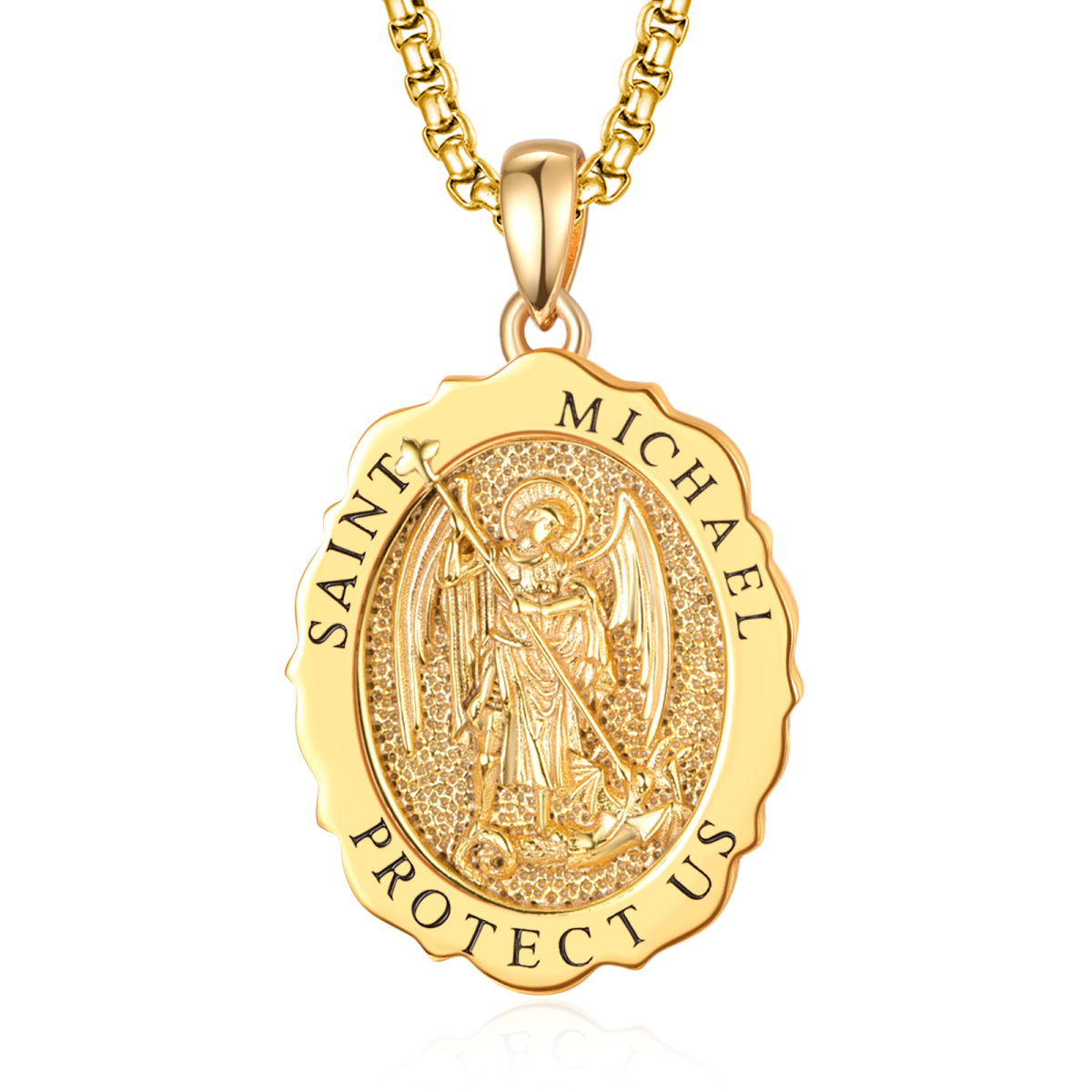 Sterling Silver with Yellow Gold Plated Saint Michael Pendant Necklace for Men-1