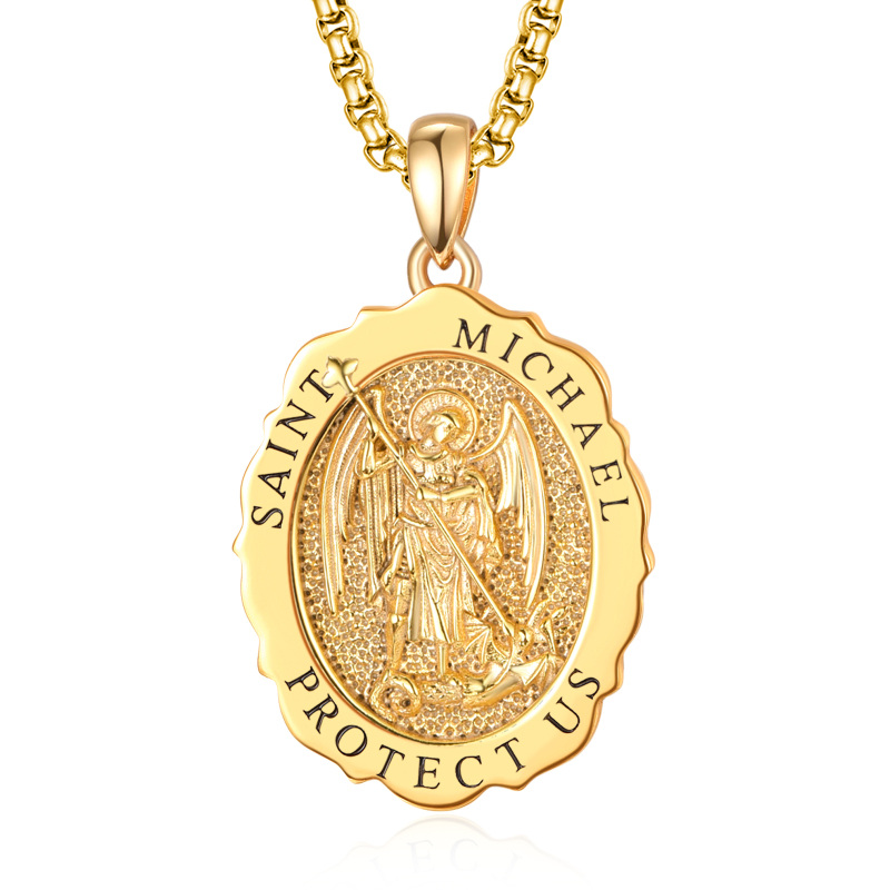 Sterling Silver with Yellow Gold Plated Saint Michael Pendant Necklace for Men-3