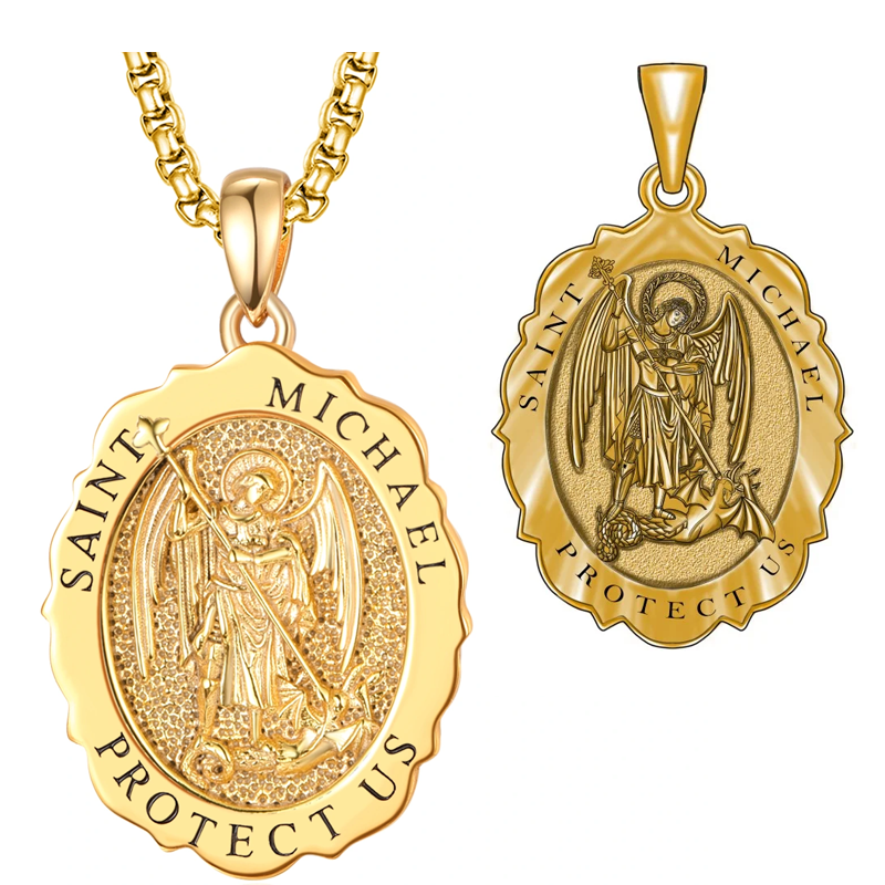 Sterling Silver with Yellow Gold Plated Saint Michael Pendant Necklace for Men-3