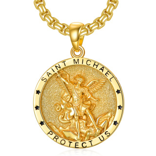 Sterling Silver With Yellow Gold Plated Saint Michael Pendant Necklace With Engraved Word For Men-23