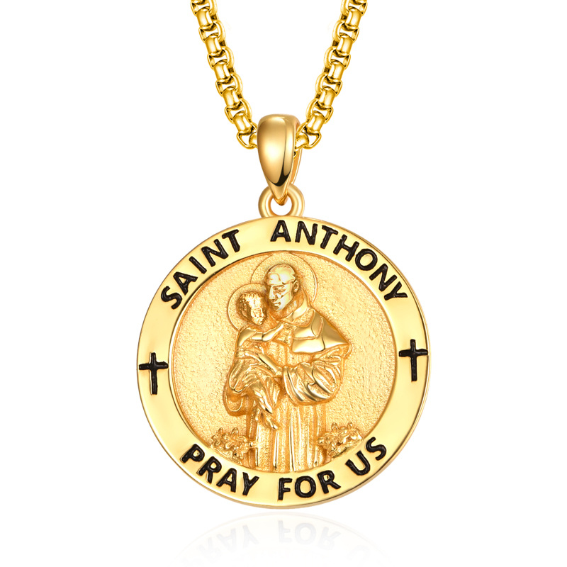 Sterling Silver with Yellow Gold Plated Saint Michael Pendant Necklace-18