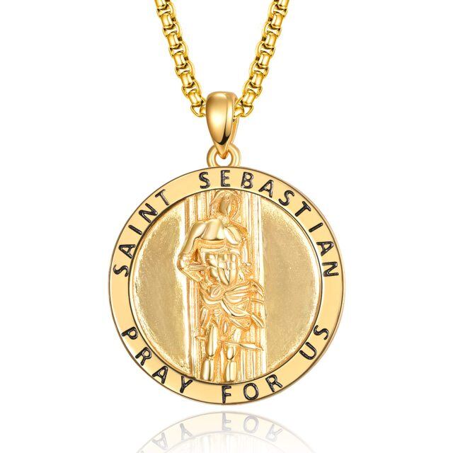 Sterling Silver With Yellow Gold Plated San Sebastian Pendant Necklace With Engraved Word For Men-1