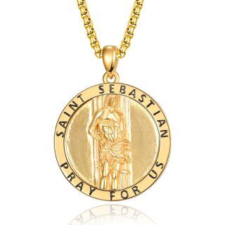 Sterling Silver With Yellow Gold Plated San Sebastian Pendant Necklace With Engraved Word For Men-2