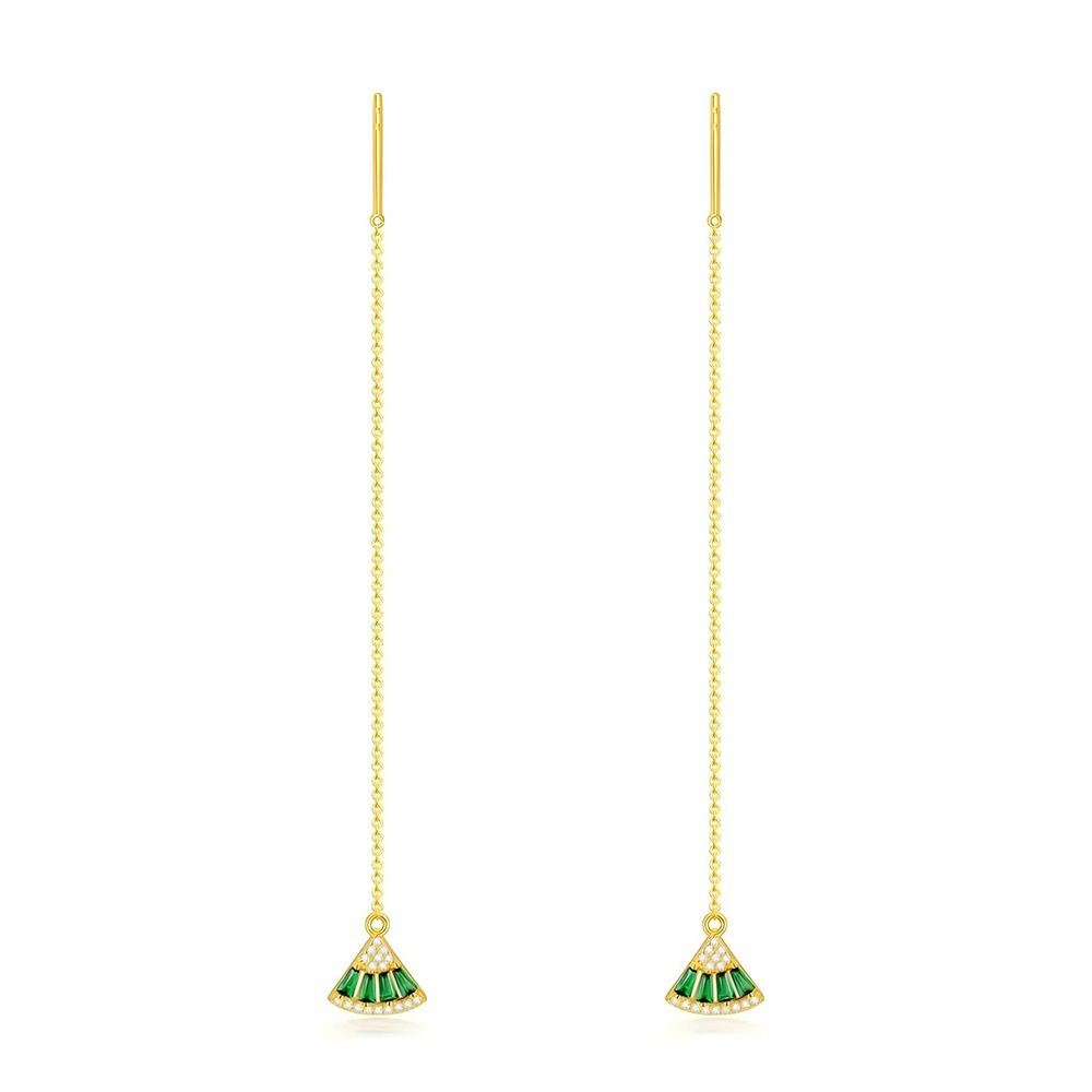 Sterling Silver with Yellow Gold Plated Cubic Zirconia Sector Drop Earrings-1