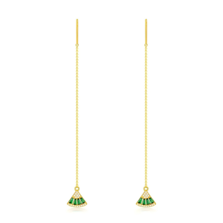 Sterling Silver with Yellow Gold Plated Cubic Zirconia Sector Drop Earrings-2