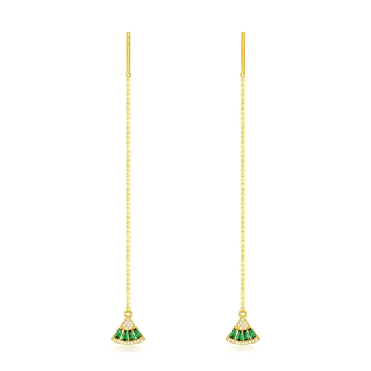 Sterling Silver with Yellow Gold Plated Cubic Zirconia Sector Drop Earrings