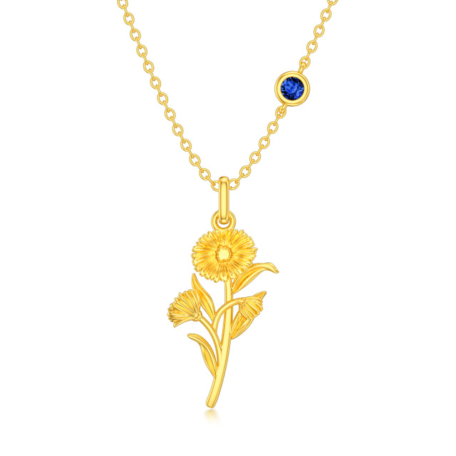 Sterling Silver with Yellow Gold Plated September Birthstone Flower Aster Pendant Necklace-1