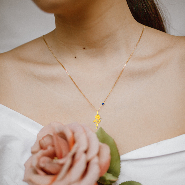 Collana con ciondolo a forma di aster in argento sterling e placcato oro giallo con pietra-2