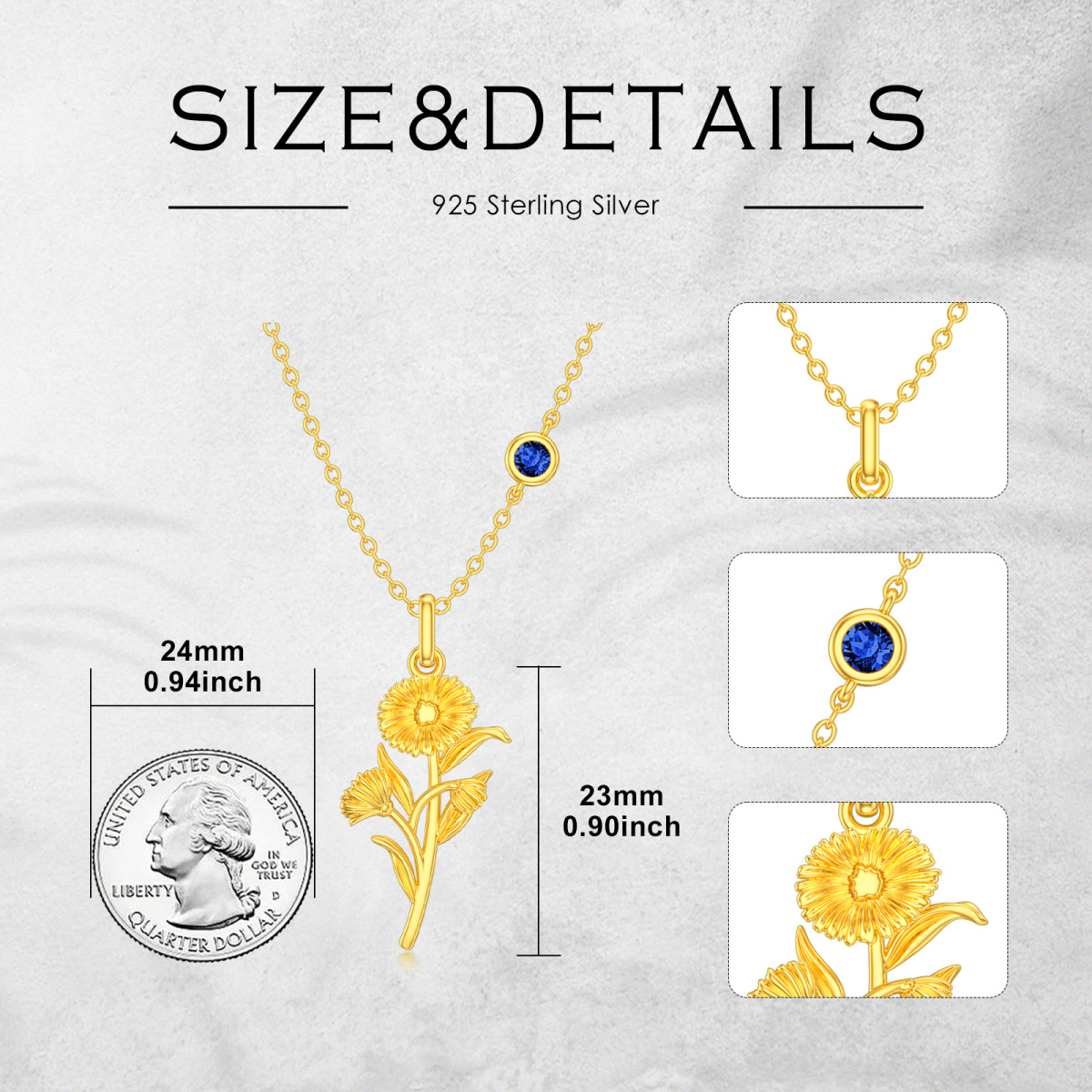 Sterling Silber mit Gelbgold plattiert September Birthstone Blume Aster Anhänger Halskette-5