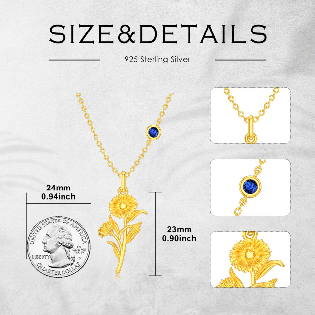 Sterling Silver with Yellow Gold Plated September Birthstone Flower Aster Pendant Necklace-5