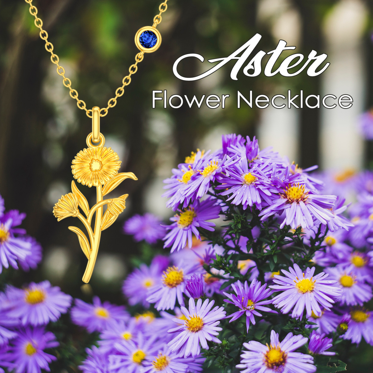 Sterling Silver with Yellow Gold Plated September Birthstone Flower Aster Pendant Necklace-6