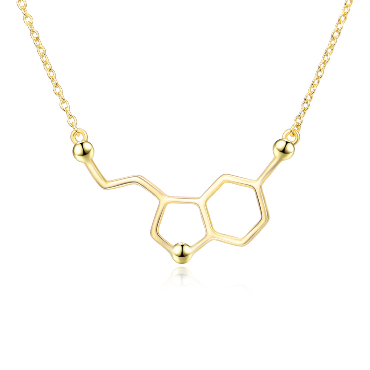 Sterling Silver with Yellow Gold Plated Serotonin Molecule Pendant Necklace-1