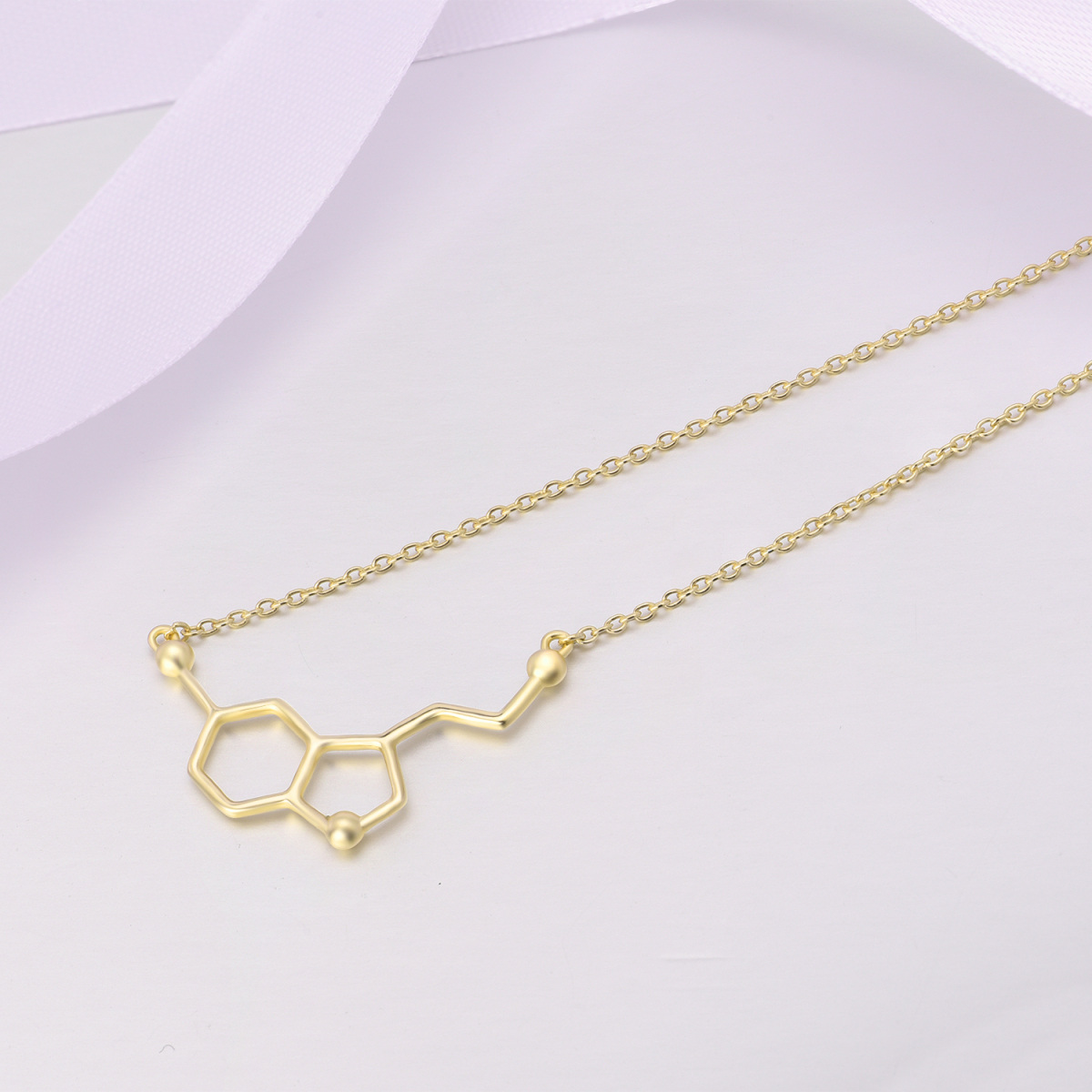 Sterling Silver with Yellow Gold Plated Serotonin Molecule Pendant Necklace-2