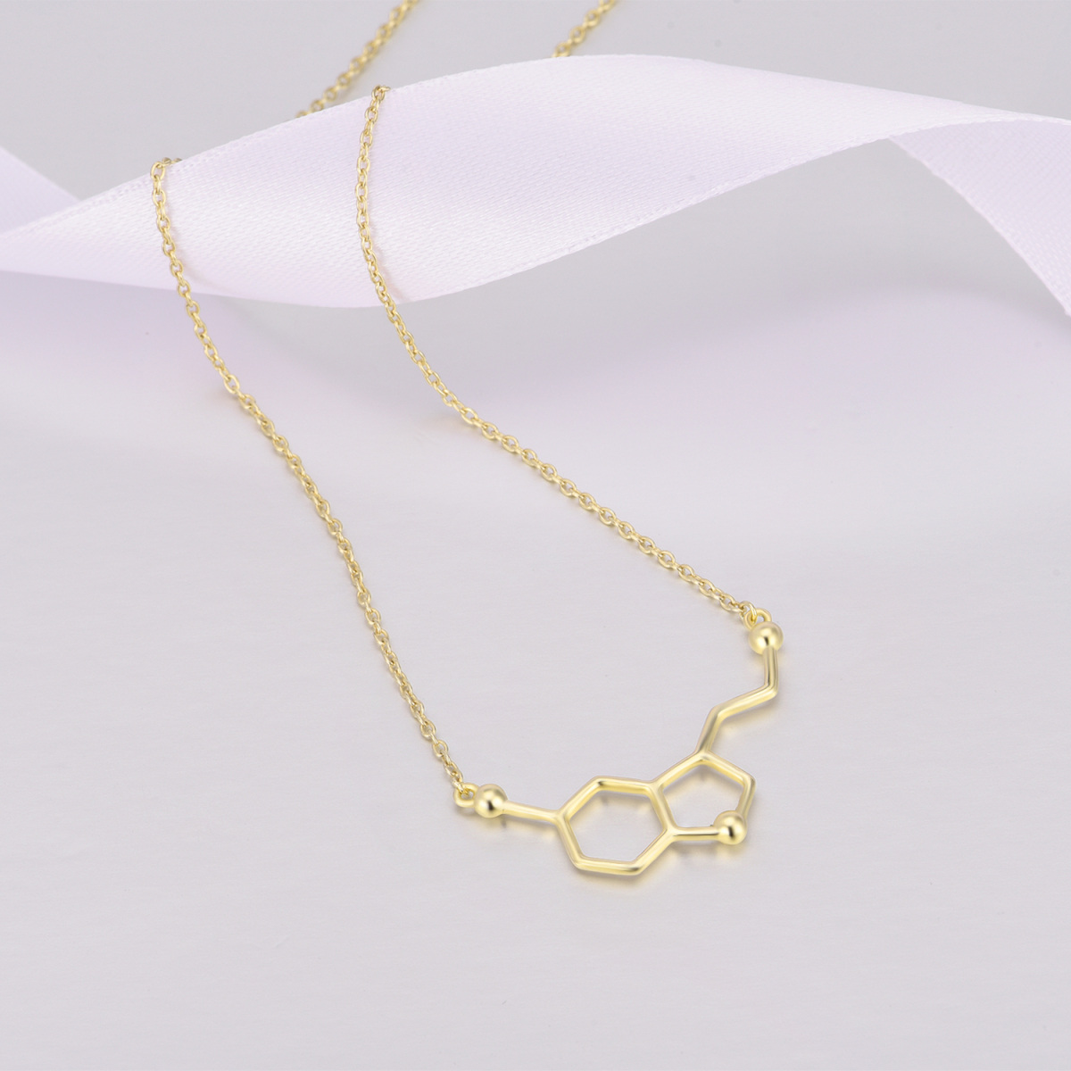 Sterling Silver with Yellow Gold Plated Serotonin Molecule Pendant Necklace-3