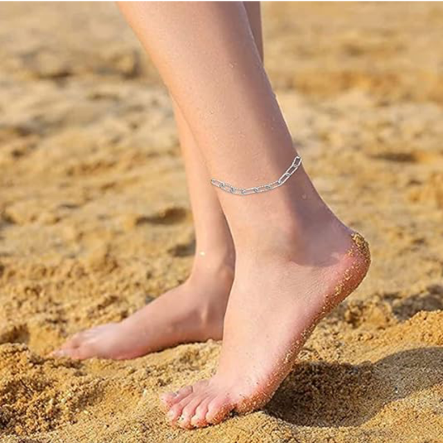 Sterling Silver with Yellow Gold Plated Single Paper Clip Chain Anklet-3