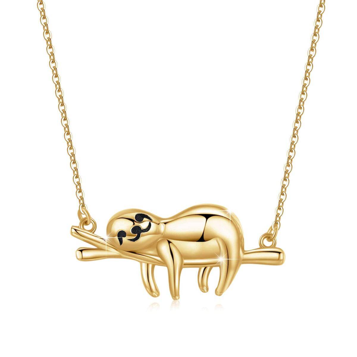 Sterling Silver with Yellow Gold Plated Sloth Pendant Necklace-1