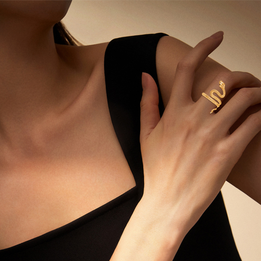 Sterling Silver with Yellow Gold Plated Snake Open Ring-2