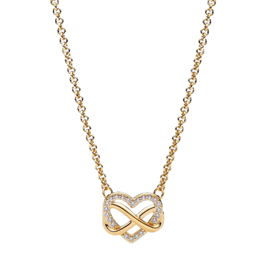 Colar em prata de lei com coração infinito brilhante banhado a ouro amarelo