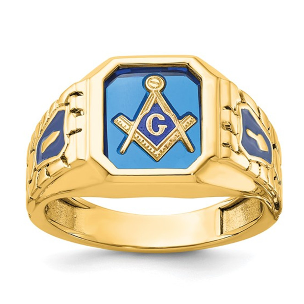 14K Gold Spinel Freemason Signet Ring for Men-1