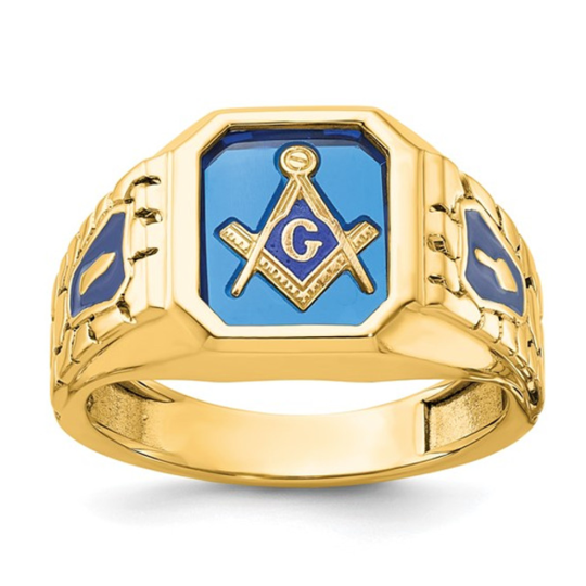 Anillo masónico de plata de ley con espinela bañada en oro amarillo para hombre