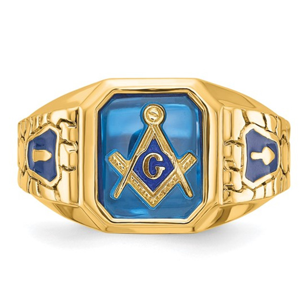 14K Gold Spinel Freemason Signet Ring for Men-3