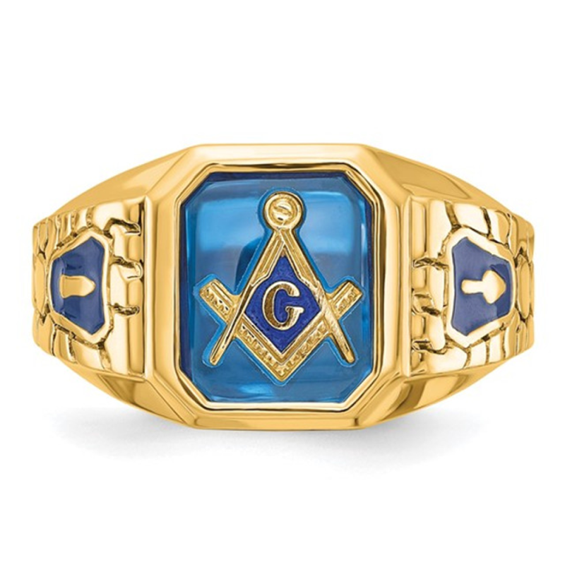 Sterling Silver with Yellow Gold Plated Spinel Freemason Signet Ring for Men-3