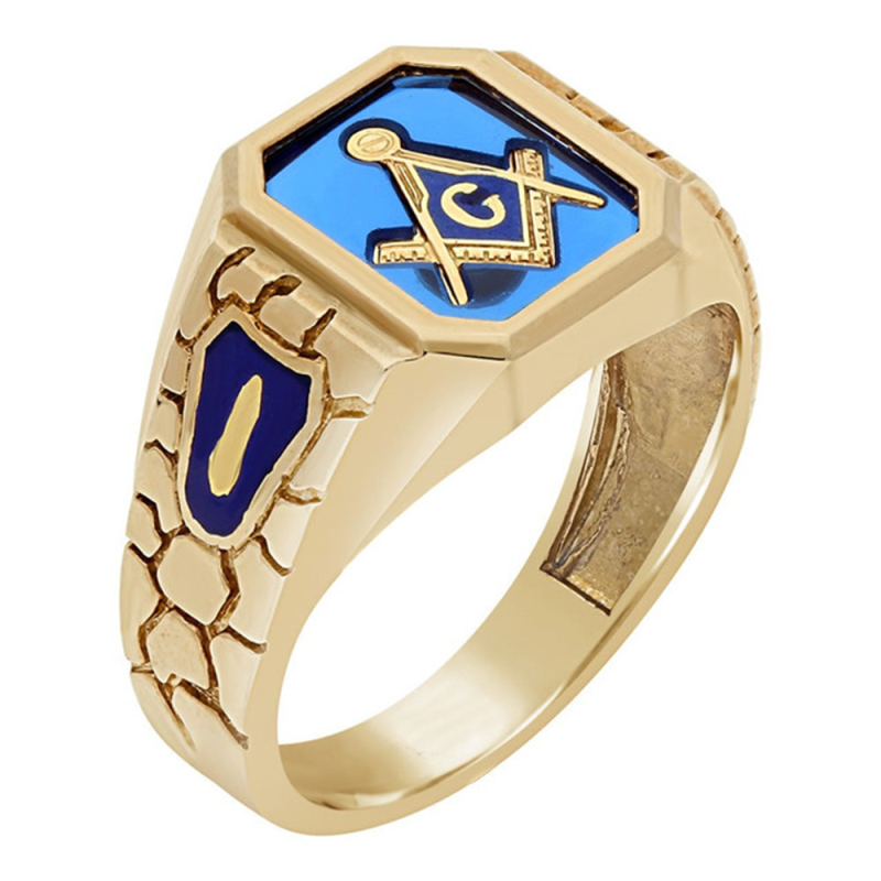 Sterling Silver with Yellow Gold Plated Spinel Freemason Signet Ring for Men-6