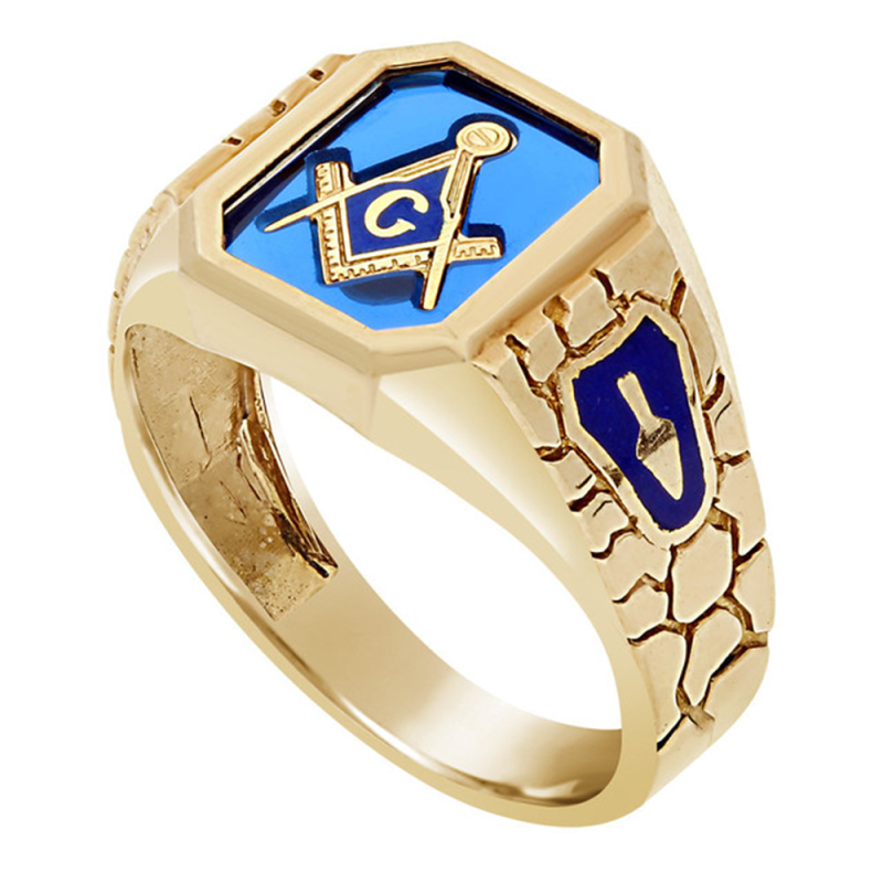 Sterling Silver with Yellow Gold Plated Spinel Freemason Signet Ring for Men-7